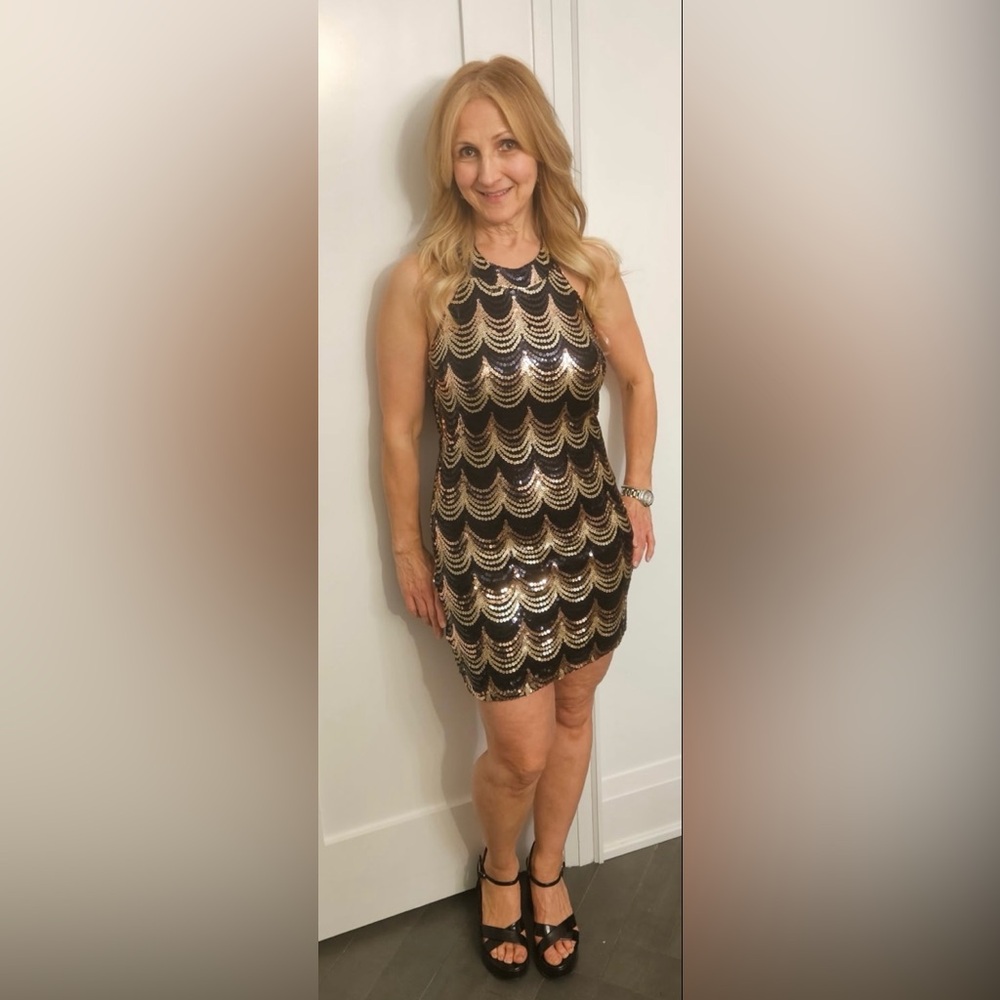 Elegant Black and Gold Sequin Dress
MEASUREMENTS: See photos